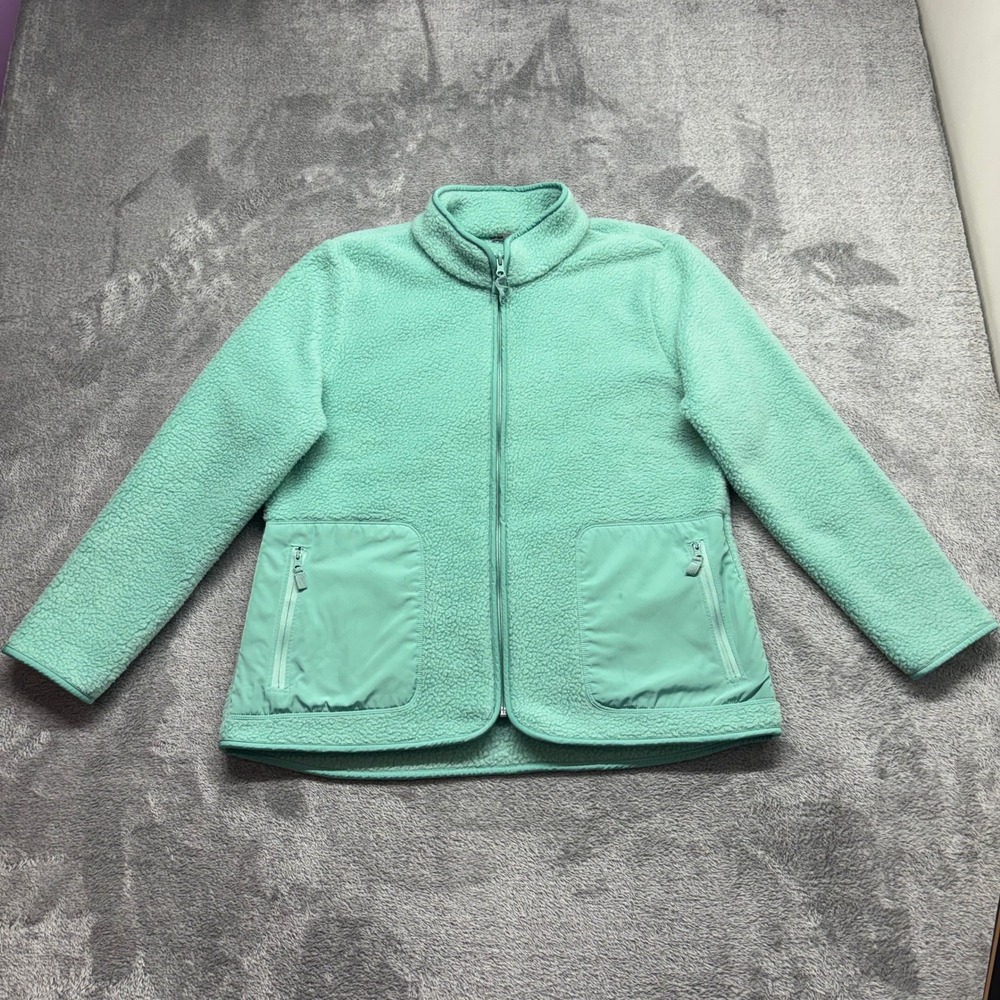 T by Talbots Fleece Jacket Women LP Mint Green Good Full Zip Mock Neck Pocket